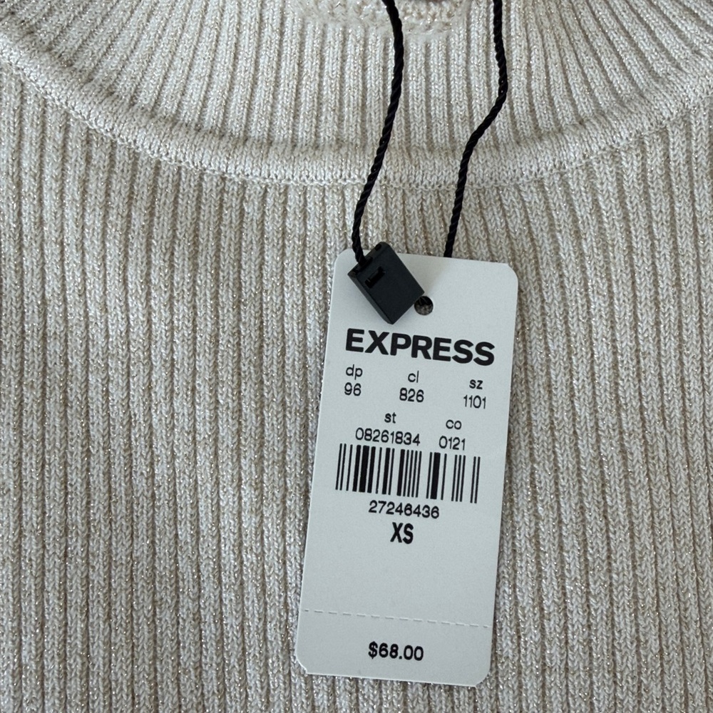 NWT Express Rib-knit Cream & Gold Ruffled Turtleneck - Picture 2 of 3